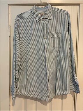 Tommy Bahama Blue and White Vertical Stripe Dress Shirt